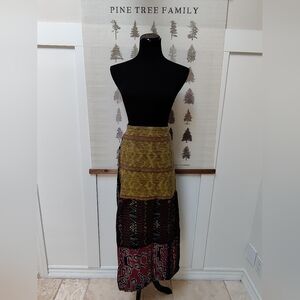 Patchwork Ikat & Batik Maxi Skirt – Boho Global Style
